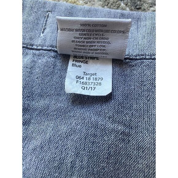 Threshold Half Striped Blue Denim Tassel Bottom Bath Shower Curtain - Picture 4 of 6